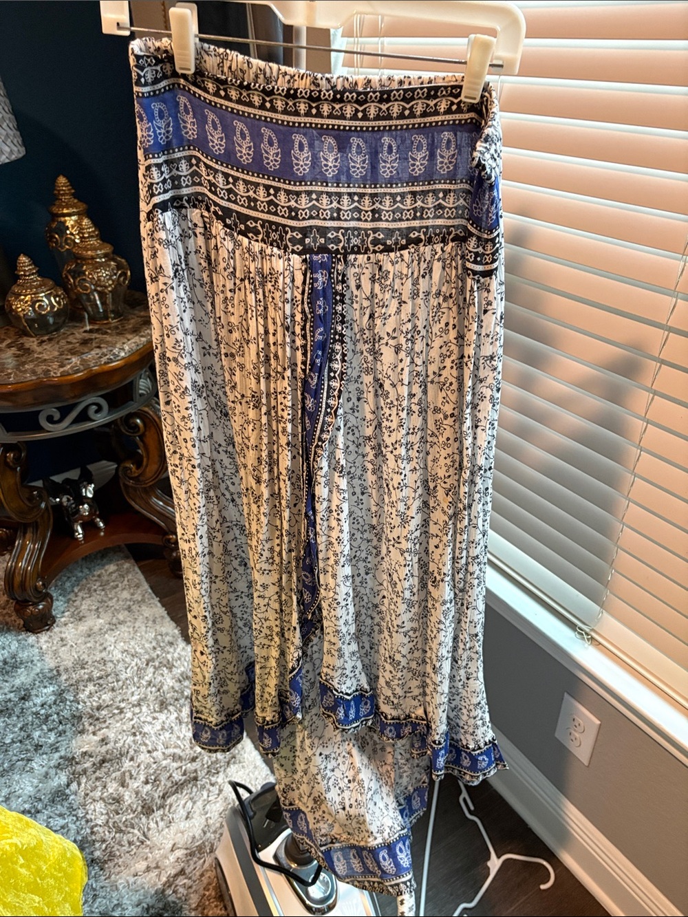 Boho Blue and White Printed Maxi Skirt